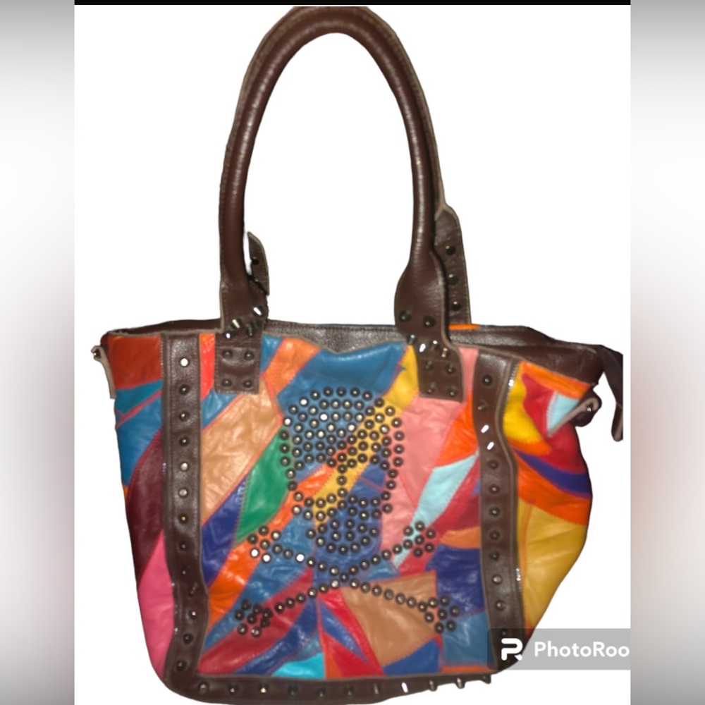 Amerileather Q metal colorful Skull and Crossbones Hand Bag 1764-09 RainBow GUC
